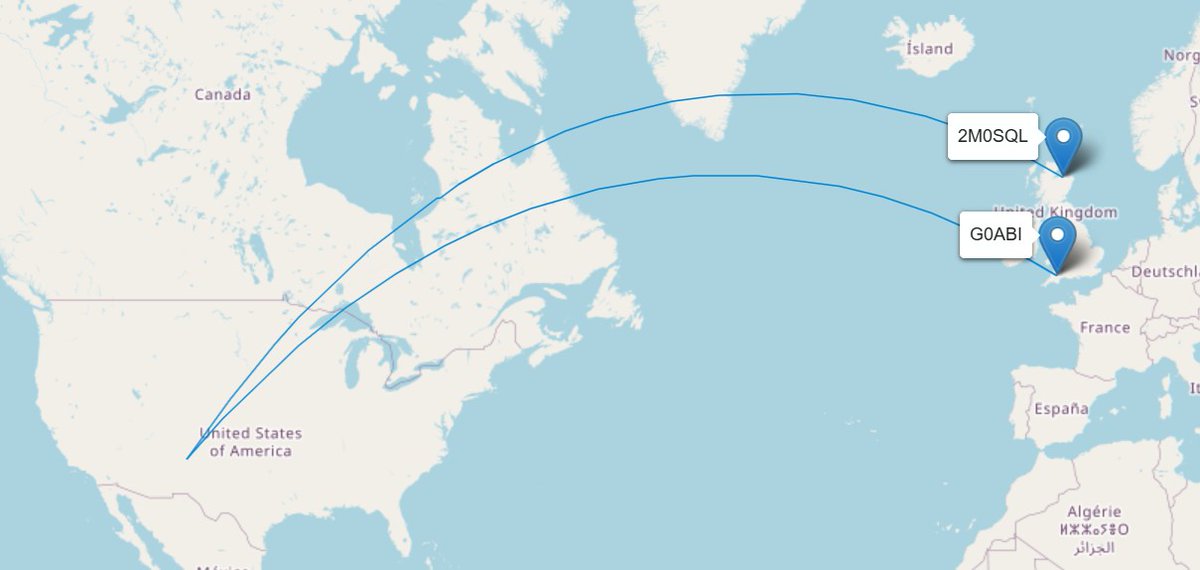 KE9AJ's tweet image. A couple of long jumps to the UK today from New Mexico at negative elevation on Sandia Crest near Albuquerque.
@2m0sql  at 7483 km
@G_0ABI  at 7840 km
FT-847 and a 3x7 Arrow.
Thanks guys for being there!