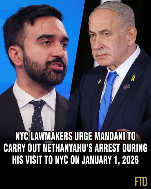 TFilastin's tweet image. New York appelle Zohran Mamdani à tenir sa promesse. Les élus new-yorkais exhortent Mandani à procéder à l&apos;arrestation de Nethanyahu lors de sa visite à New York le 1er janvier 2026.