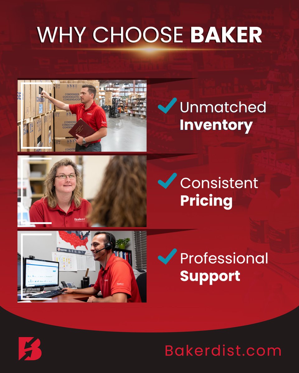 BakerDist's tweet image. Baker offers our customers a wide range of product lines, competitive pricing, superior customer service and valuable, time-saving services that position us as an industry leader. Learn more: bakerdist.com/about  #BakerDistributing #HVACR #CustomerService