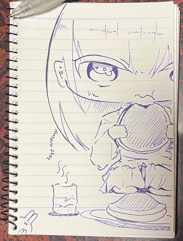 uyutani's tweet photo. #落書き
#らくがき 
#pixivSketch 
#スイーツ
#どら焼き
#dorayaki 
#メモ帳
#monochrome 
#アナログ 
#ボールペン
#お茶
#GreenTea https://t.co/OdwJ9pilsW