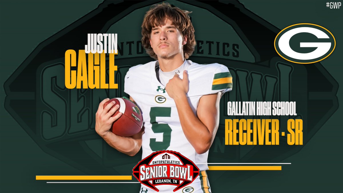 GHSWaveFootball's tweet image. Congratulations to @GHSGreenWave @GreenWavePride @GHSWaveFootball Green Wave senior @thejustincagle on being selected to the 2025 @OnTopAthletics  Senior Bowl!  #GWP #DMGB

Catch the OTA Senior Bowl on December 20, 2025 at 2:00 PM at Cumberland University – Nokes-Lassiter Field.