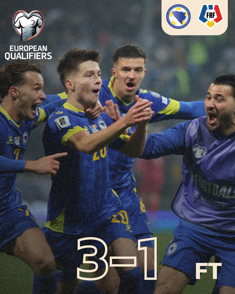 💙💛 Kraj na Bilinom polju! Kakav preokret Zmajeva u drugom poluvremenu! U utorak u Beču igramo za direktan plasman na Mundijal!

🍀🐉BRAVO ZMAJEVI!

#NFSBiH #zmajevi #europeanqualifiers #worldcup2026qualifiers #dreambigdreambih