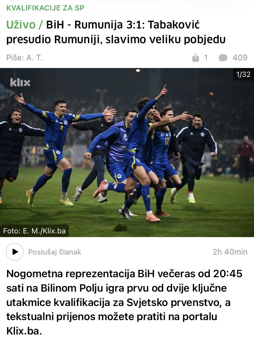 JasminMuj's tweet image. AM: Romanian far-right ultras pose in Belgrade with a banner celebrating the convicted genocidaire Ratko Mladic and the Srebrenica Genocide. 

PM: Bosnia and Herzegovina eliminates Romania 3-1 in World Cup qualifying.