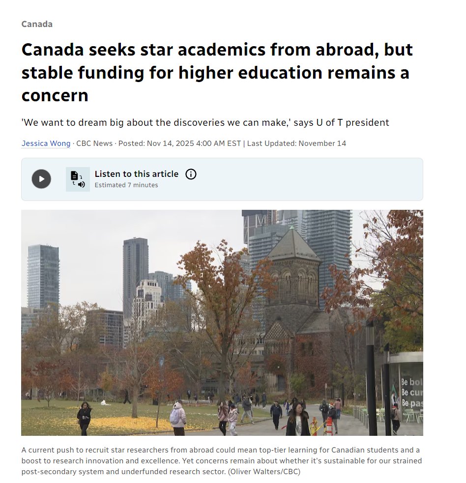 🚨🚨BREAKING

Canada appears to the PAYING 

$1.7 BILLION DOLLARS

to attract 1,000 foreign "researchers"

.....thats a $1.2 MILLION PER WORKER SUBSIDY to COMPETE against a Canadian student!! 🤬🤬