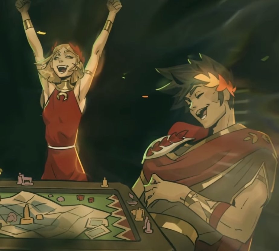 megthanzagcanon's tweet image. zagreus, thanatos, and megaera taking care of melinoë through the years