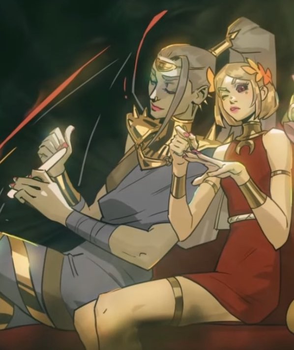 megthanzagcanon's tweet image. zagreus, thanatos, and megaera taking care of melinoë through the years