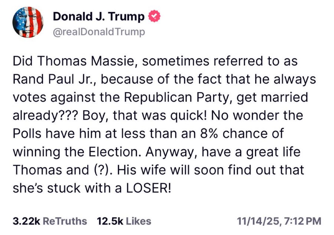 Epstein trafficked your daughter. 

Fauci killed your grandma. 

And yet, Trump has shown more anger towards Massie than the other two combined.