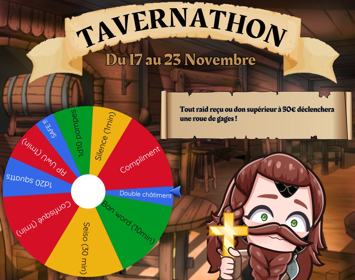 On est à moins de 48h du début du TAVERNATHON !!!
Vraiment j'en rêve carrément la nuit tellement je bosse comme un fou, hâte de vous montrer !
Et surtout du coup je fais un gros récap des goals, règles, tease, annonces ! 
Demain vous aurez le planning de la semaine !
#Vtuber
⬇️🧵