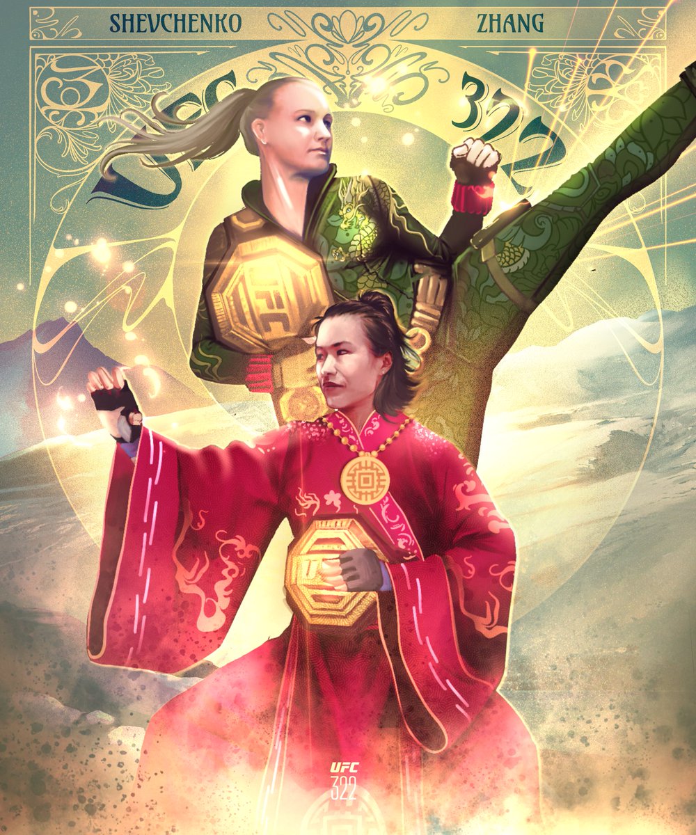 art_damle's tweet photo. My art nouveau inspired @ufc #ufc322 poster. 

Two monumental battles. Four generational talents. One night built on legacy and defiance.

  @MAKHACHEVMMA @danawhite @AliAbdelaziz00 @UFCEurope https://t.co/3bC1KuLF2J