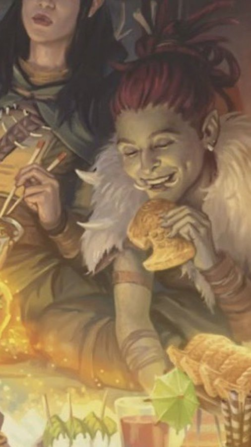 This is a close-up of a WotC half-orc (or maybe an orc). The problem here is that the tusks aren't correct AT ALL. It looks like an impossible bite, and it is. 

The artist should have looked at a real boar skull, and seen how the jaws, despite four tusks, could open and shut