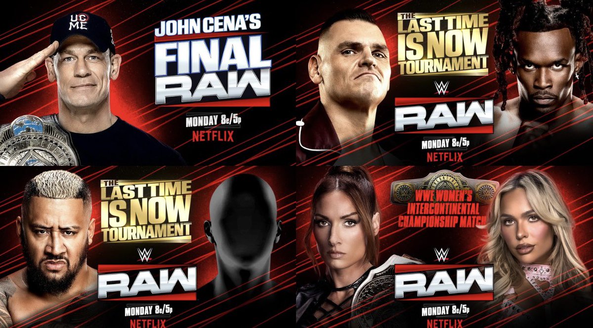 WWE Raw Preview this Monday

- John Cena’s final appearance on RAW and will compete in the ring
- Gunther vs Jevon Evans 
- Solo battles a Mystery opponent 
- Becky vs Maxxine for the Women’s IC title

#WWERaw
