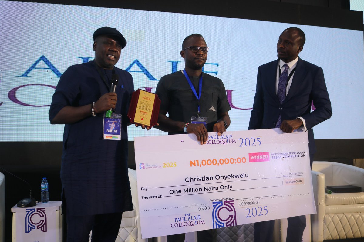 TPAColloquium's tweet photo. Honouring brilliance at the postgraduate level!
Christian Onyekwelu emerges as the winner of our essay competition, taking home ₦1 million and the Award of Excellence. A remarkable achievement! @paulalaje #BreakingTheCycle2025 #TPAColloquium2025 #BeTheChange #BreakingTheCycle https://t.co/svssyLWNyS