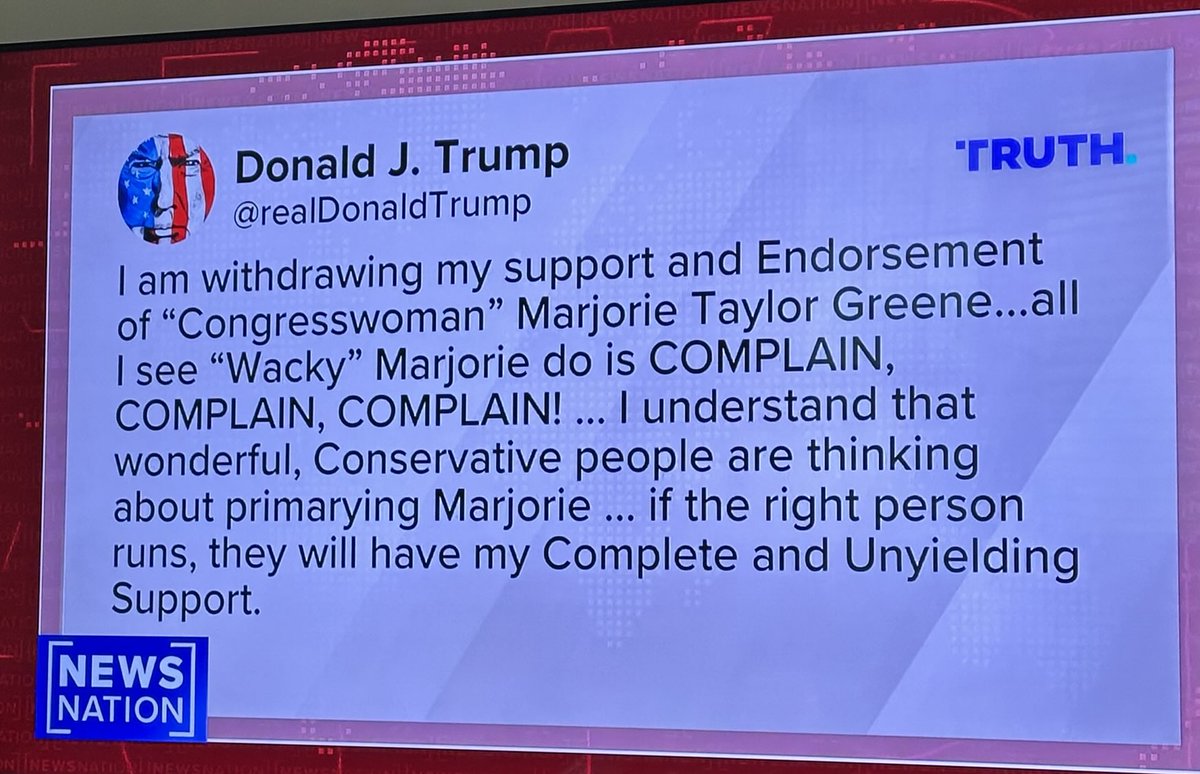 ⁦<a href="/realDonaldTrump/">Donald J. Trump</a>⁩ ⁦<a href="/POTUS/">President Donald J. Trump</a>⁩ ⁦<a href="/mtgreenee/">Marjorie Taylor Greene 🇺🇸</a>⁩ No #Marjorie finally saw that #kingcheetoh is ruining the #Americandream