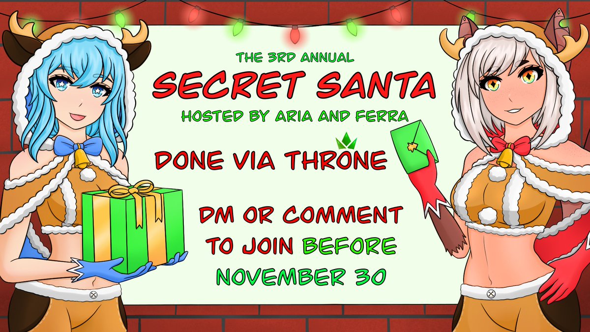 It's that time of year again! 🎄
<a href="/AriaSymphony_/">AriaSymphony☆ (Sea Bunny VTuber)</a> and I are hosting the 3rd annual Throne Secret Santa gift exchange! If you are interested in joining please shoot one of us a DM on Twitter or Discord!
