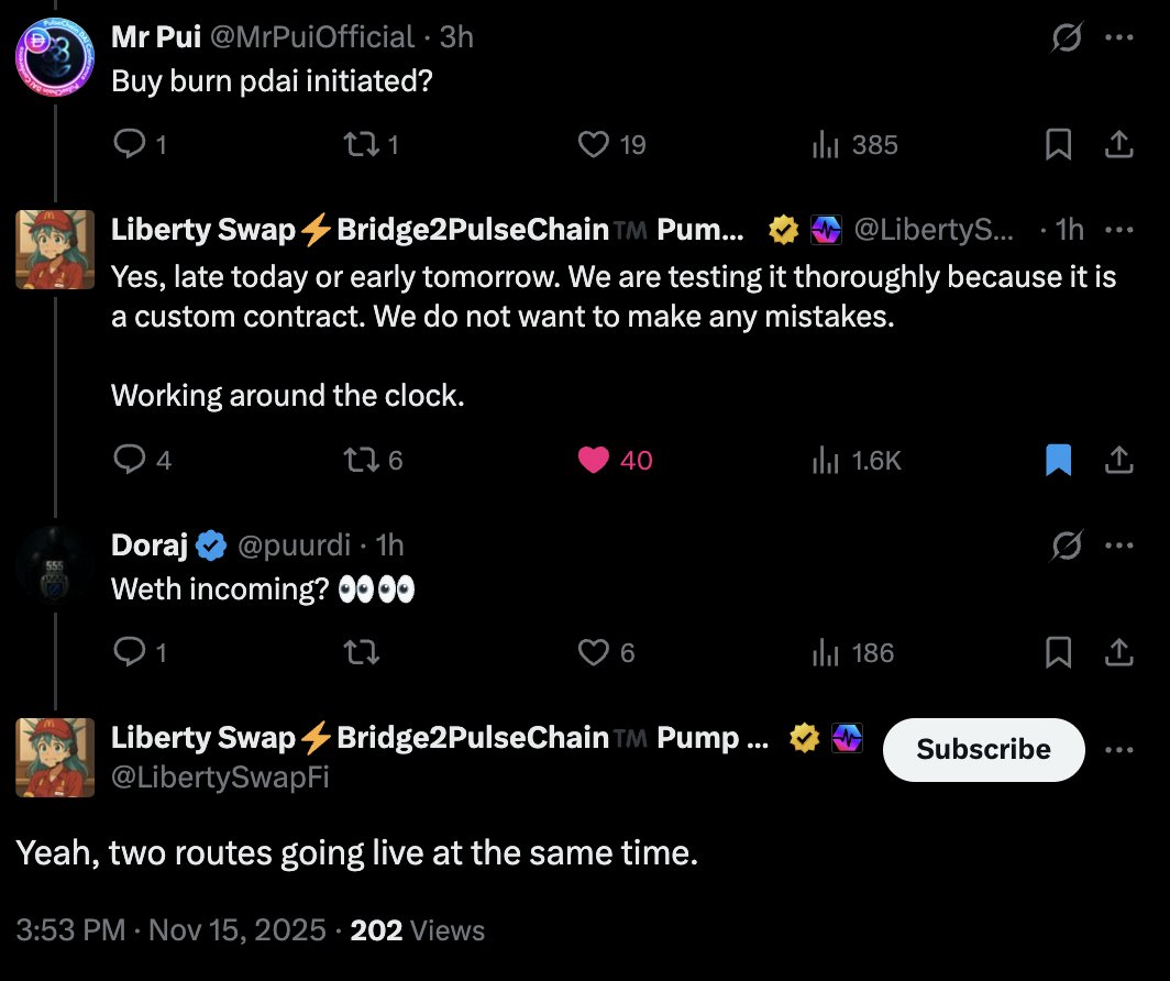 LibertySwap just acknowledged that opening the WETH ↔️ ETH and #pDAI routes could “push the arbitrage bots to go wild.”

They also confirmed these routes need custom logic - even though we've already had the same pathways tested with #WPLS and #pCOCK.

And on top of that, both