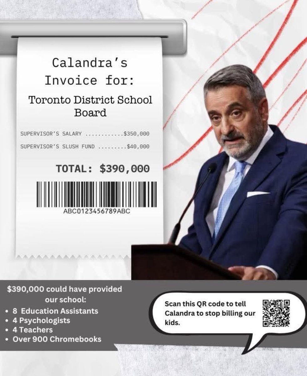 The salary and expenses of just one Ministry-appointed supervisor (aka Doug’s buddies) could pay the salary of:
-8 educational assistants
-4 psychologists
-4 teachers
-over 900 Chromebooks to replace broken and outdated tech 

Send a message here: fundourschools.ca/message-the-su… #OntEd