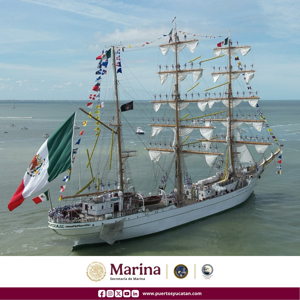 PuertosYucatan's tweet photo. ASIPONA Progreso informa que el Buque Escuela Velero ARM Cuauhtémoc BE-01 zarpó tras su visita del 09 al 15 de noviembre. 

Recibió a 20,251 visitantes, fortaleciendo el acercamiento de la comunidad a la labor y tradición naval.

#ASIPONAProgreso #Cuauhtémoc #SEMAR https://t.co/DErYLoMqFG