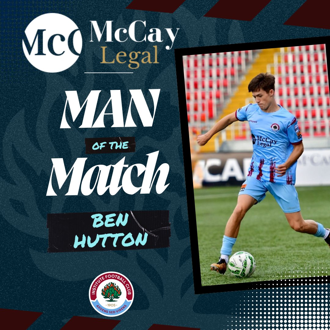 🏆 Mccay Legal Man of the Match 🏆
After today’s win over Annagh United, Ben Hutton takes the award for his composed and committed display.
A big shift from Ben who helped drive the team to three points! 🔵💪
#InstituteFC #ManOfTheMatch #MccayLegal