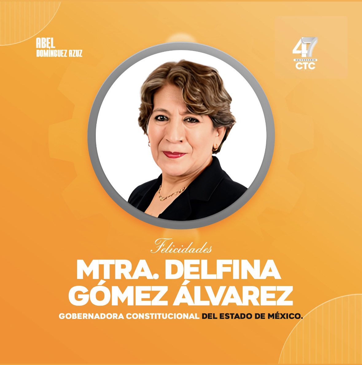 Con gran gusto extiendo una felicitación de cumpleaños a la Maestra <a href="/delfinagomeza/">Delfina Gómez A.</a>, Gobernadora Constitucional del Estado de México, a quien envío un cordial y fuerte abrazo, y celebro con gusto su vida.