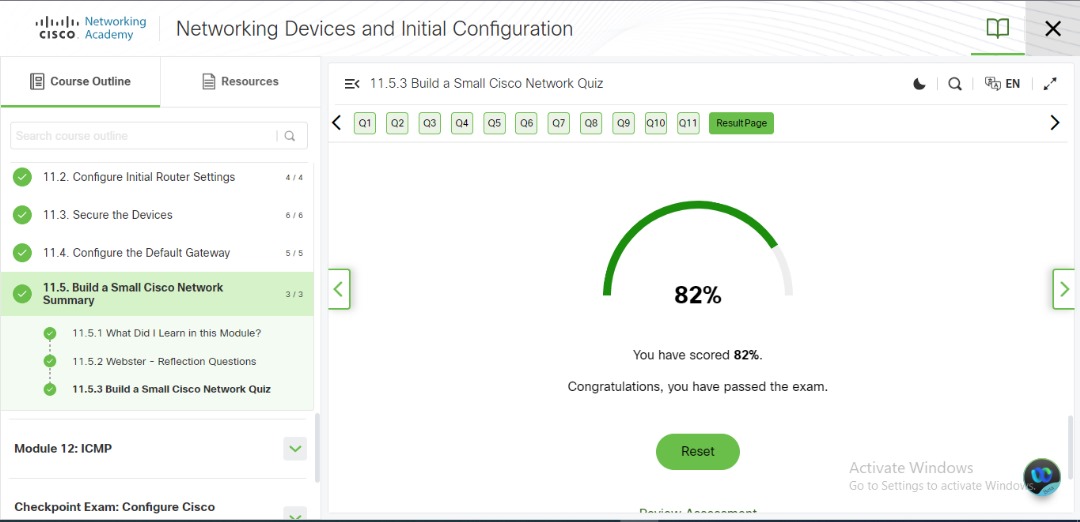 3mm3rald's tweet image. #Day51ofcybersecurity

Today, I started module 11, I learned about &quot;Build a small Cisco network&quot; I learned about Basic switch configuration, Configure initial router settings, Secure the devices, Configure the default gateway and I pass the quiz✅
@ireteeh @_DeejustDee @4osp3l