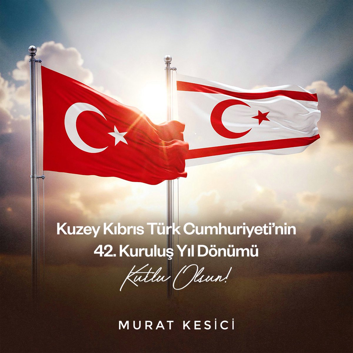 Kuzey Kıbrıs Türk Cumhuriyeti'nin 42. kuruluş yıl dönümünü kutluyor, bu uğurda canlarını ortaya koyan tüm aziz şehitlerimizi ve kahraman gazilerimizi rahmetle anıyorum.