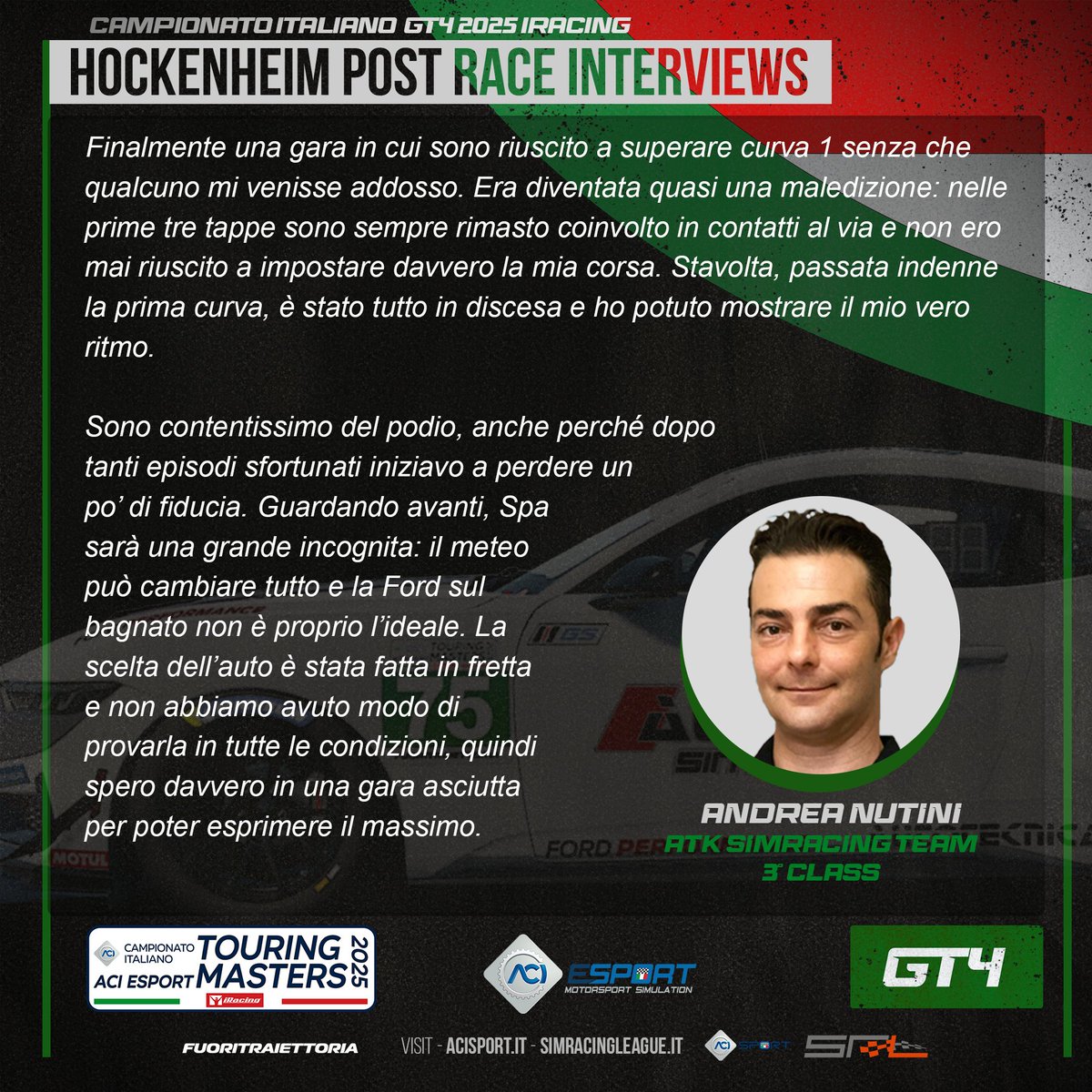 Le voci del podio GT4 al Nürburgring 🎤
Bristot gestisce, Ferrari recupera, Nutini finalmente mostra il suo vero passo.
Dichiarazioni complete nelle grafiche 👇

#ACIesport #TouringMasters #iRacing
<a href="/ACI_Sport/">ACI Sport</a> <a href="/FTraiettoria/">Fuori Traiettoria</a>  <a href="/iRacing/">iRacing</a>