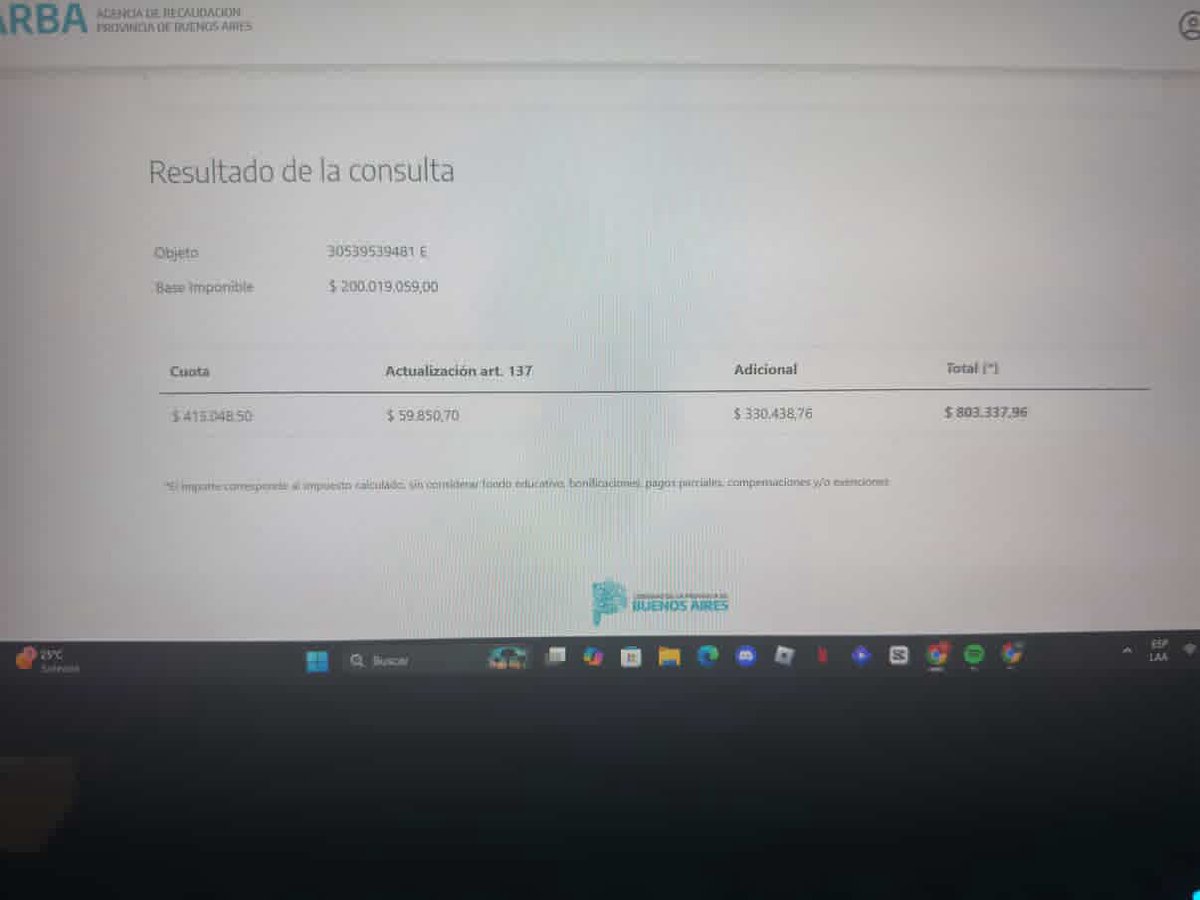 Tomidiazcueto's tweet image. Axel Kicillof está ajustando de manera extrema los impuestos provinciales. 

Pagas ARBA + actualización(ajuste) y el tipo metió una cuota más adicional complementaria. De $415.000 a $803.000.

Kicillof no quiere que estés mejor.