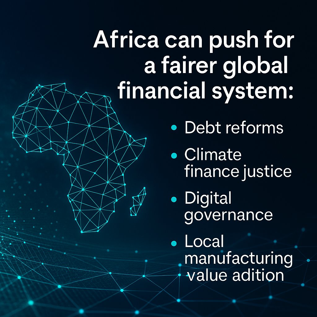 kemi_ayanda's tweet photo. 3️⃣ Africa can push for a fairer global financial system:
• Debt reforms
• Climate finance justice
• Digital governance
• Local manufacturing and value addition
#GlobalInclusion https://t.co/gD8Aaok119