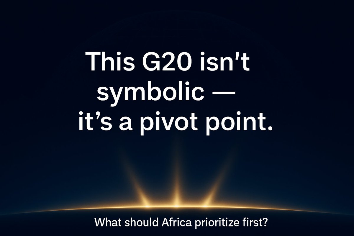 kemi_ayanda's tweet photo. This G20 isn’t symbolic — it’s a pivot point.
Africa has the voice, leverage, and momentum.
Now it has the seat.
What should Africa prioritize first? https://t.co/l5iSW3UFgy