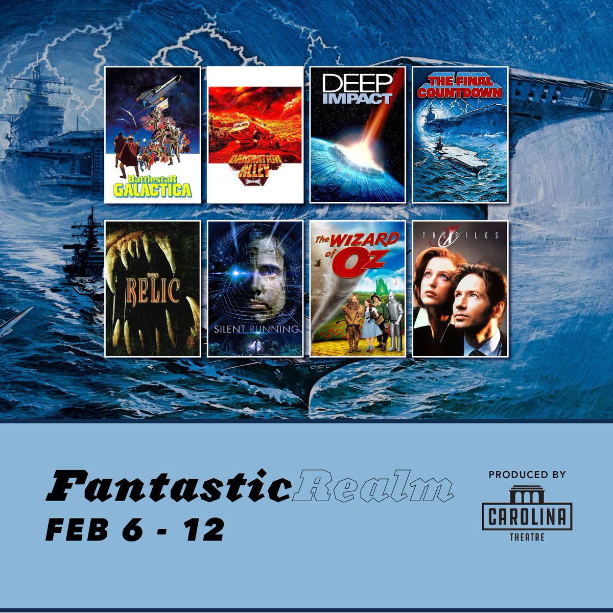 retrofilmseries's tweet photo. FantasticRealm Film Series is coming Feb 6-12, 2026 to @CarolinaDurham   Explore 13 of the best sci-fi, fantasy, and adventure movies featuring unforgettable stories that defined  generations!  Tix are now on sale.  5-passes can be purchased online or at the Barnes box office. https://t.co/i29DguaSPY