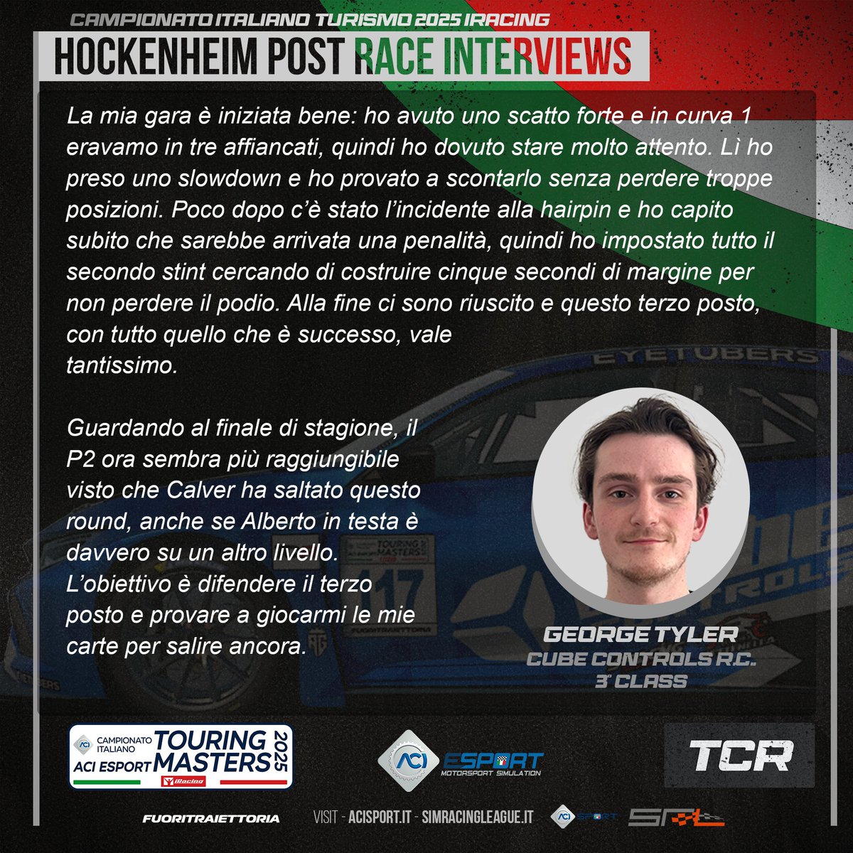 Le parole del podio TCR del Nürburgring 🎤
Cigolini perfetto, Moon resistente all’alba coreana, Tyler intelligente nel gestire penalità e ritmo.
Dichiarazioni complete nelle grafiche 👇

#ACIesport #TouringMasters #iRacing
<a href="/ACI_Sport/">ACI Sport</a>  <a href="/FTraiettoria/">Fuori Traiettoria</a>  <a href="/iRacing/">iRacing</a>