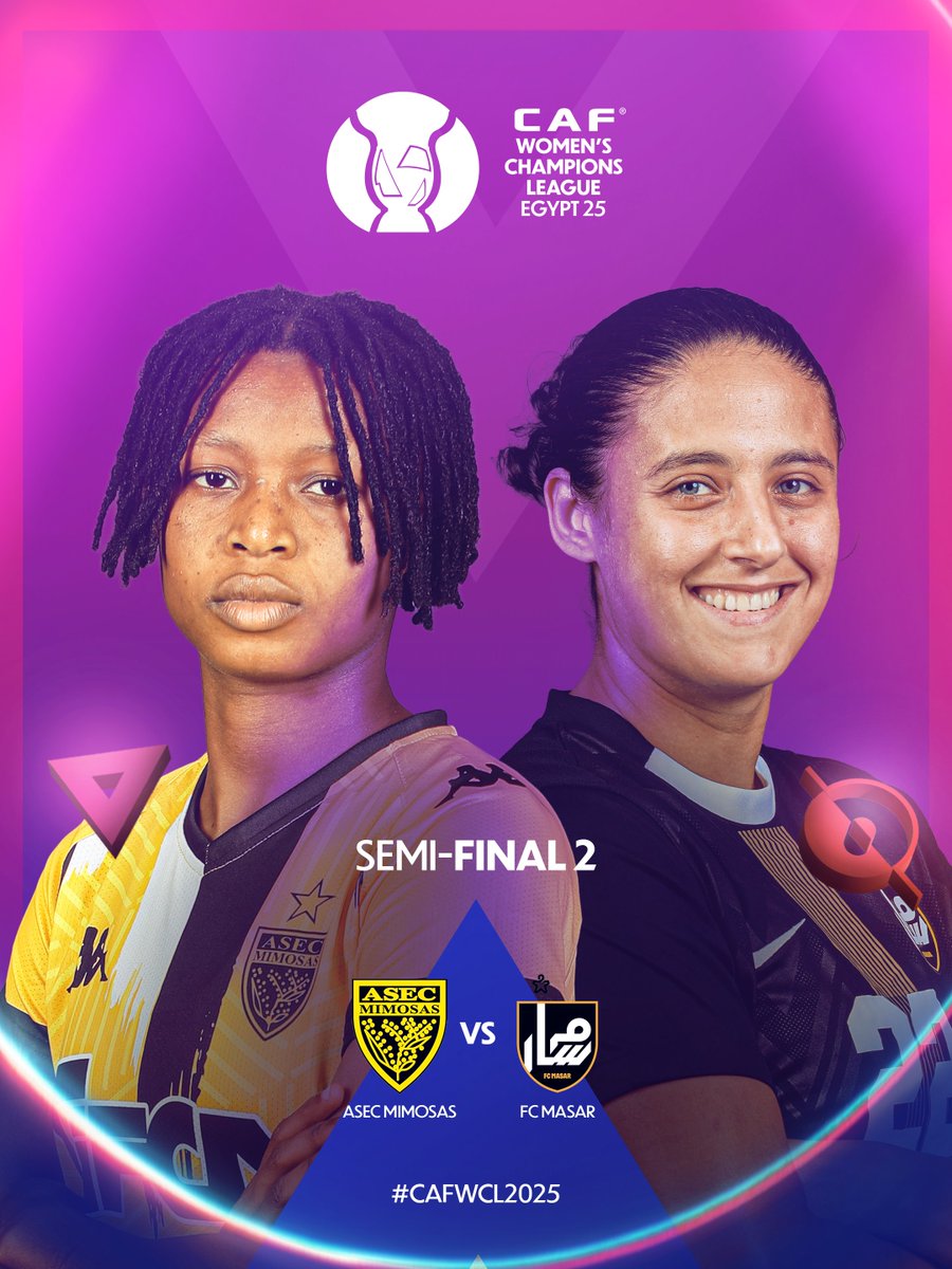 🇨🇮 ASEC Mimosas 🆚 FC Masar 🇪🇬

Get ready for a semi-final showdown! Who books their place in the #CAFWCL2025 final? 🔥
