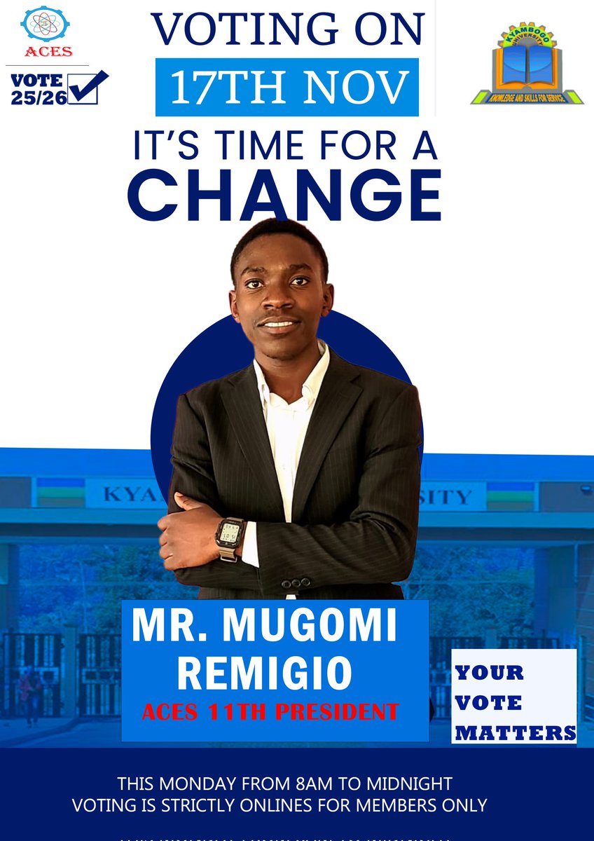 📢✨ ACES MEMBERS — IMPORTANT ELECTION UPDATE!

The ACES leadership election is happening this Monday, 17th November 🗓️
🕗 Time: 8:00 AM — Midnight
💻 Mode: Strictly Online for Members Only

Every vote shapes the future of our association.
💙 Your voice matters. Your vote matters