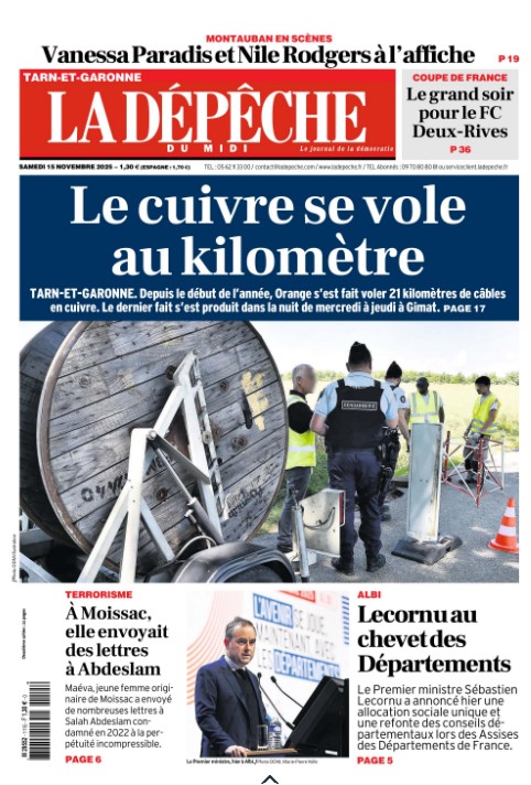 À la une de La Dépêche : “Le cuivre se vole au kilomètre”
Le phénomène explose en Tarn-et-Garonne.
👉 À lire ici : ladepeche.fr/2025/11/14/inf…