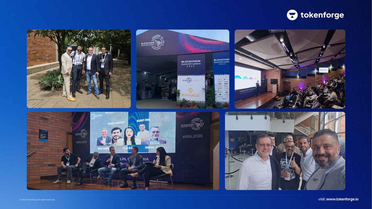 tokenforge's tweet image. tokenforge participated in Medellín this week, engaging with industry leaders and market operators at Blockchain Summit Latam.

Our CPO Markus Kluge joined representatives of the stock exchange associations of Chile, Colombia and Peru to discuss how regulated tokenization…