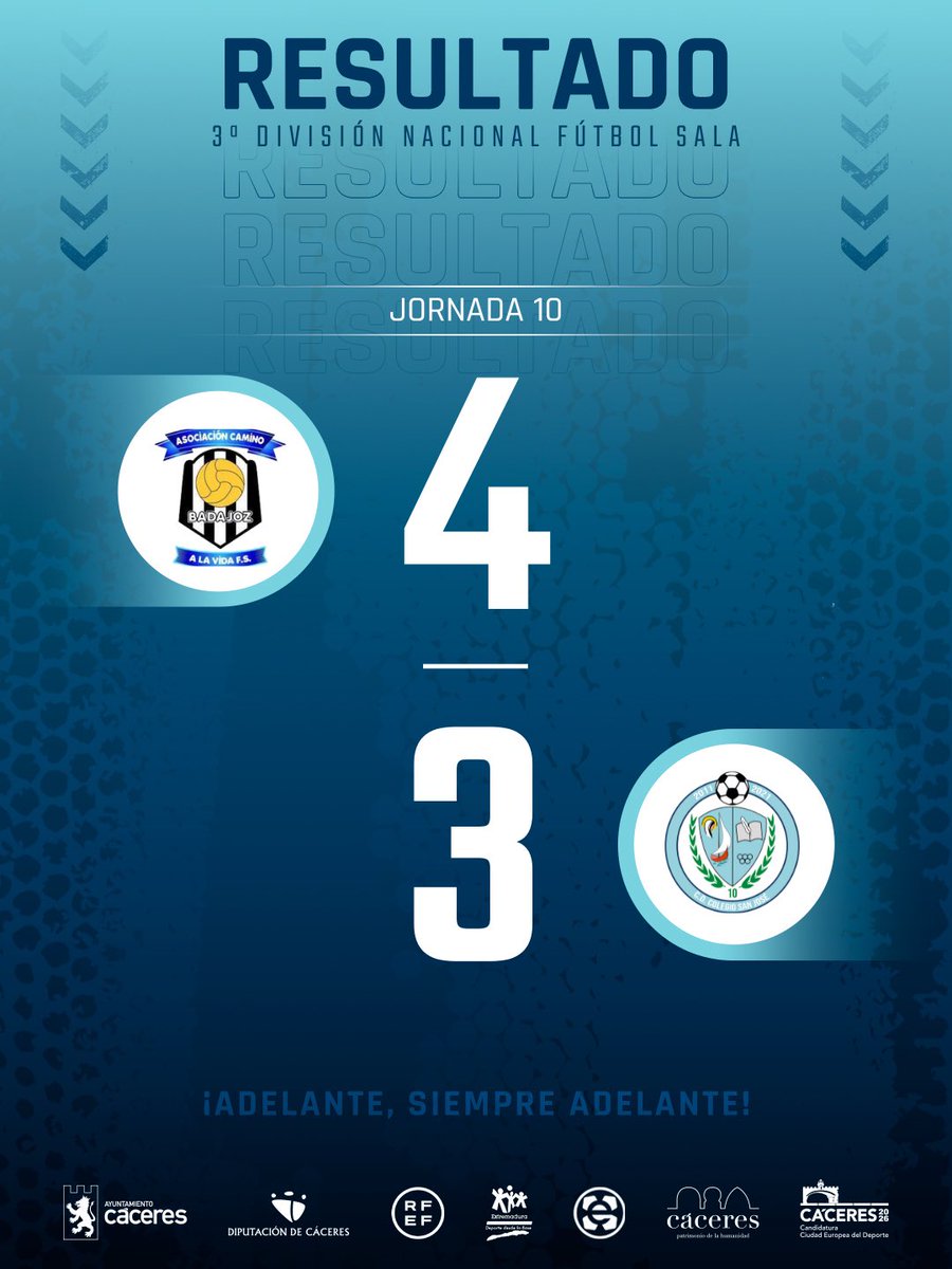 #3ª

🔚 Final del partido

Badajoz GVEnergía ACV 4-3 <a href="/CdcSanJoseFS/">CDC SAN JOSÉ FS</a> 

Sergio ⚽️⚽️
Casares ⚽️

#123SanJosé🩵