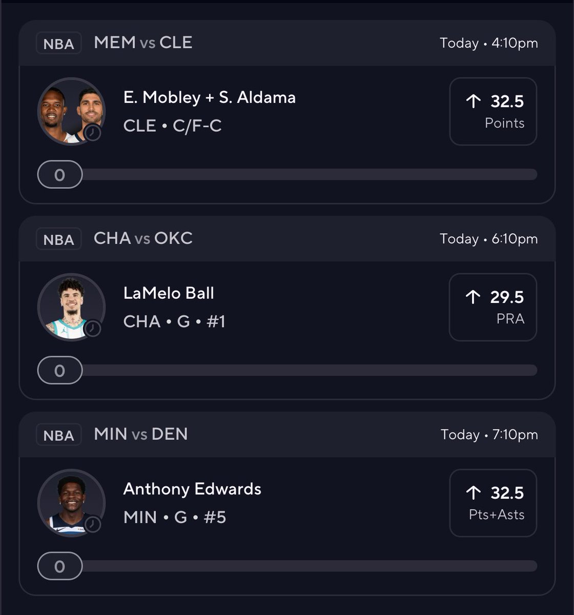 SlimProps's tweet image. 11/15 #NBA 6x 🍀🏀

5 game slate this evening, staying picky 

#Props 

Mobley - 19 PPG (L4) v Grizz 

Aldama - 17.5 PPG (L4) v Cavs 

LaMelo Ball - avg 19, 8 &amp;amp; 8 (L3) v OKC

ANT - avg 38+ PA (L4) v Nuggets

Happy Saturday 🍻

👍🏽/RT