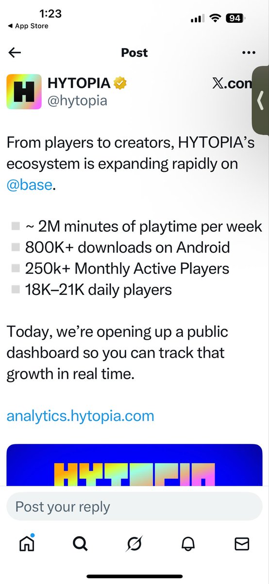jj100242's tweet photo. Time to add @hytopia to the list now that $HYBUX launched on Base. 

Adoption is happening. 

The next great UCG Platform coming for ROBLOX and Minecraft. https://t.co/CSfu3DtEd6