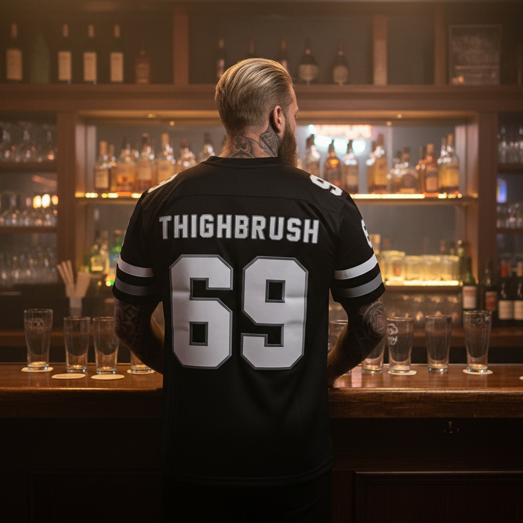 thighbrush's tweet image. THIGHBRUSH® ATHLETICS "THIGHBRUSH 69 - HOME" Men's Custom Embroidered Football Jersey. Available in Black with White and Silver Grey Logo/Print. THIGHBRUSH® Flag Logo on bottom left corner. #FOOTBALL #JERSEYS #THIGHBRUSH #GAMEDAY #SUNDAY