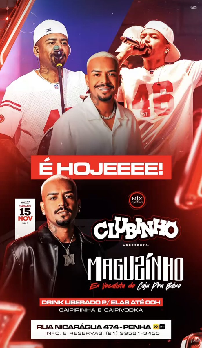 junettbrasil's tweet image. Neste SÁBADO, tem Maguzinho, ex-integrante do Grupo, Caju Pra Baixo, comandando o palco da MIX LOUNGE ! 🧨💥

Chama os amigos, garanta logo seu camarote e vem ! 🍾

📱📲 Reserve já pelo WhatsApp 21964519158 📞

📍Rua Nicarágua, 474 - Penha, RJ

#pagode #eventos #zonanorte