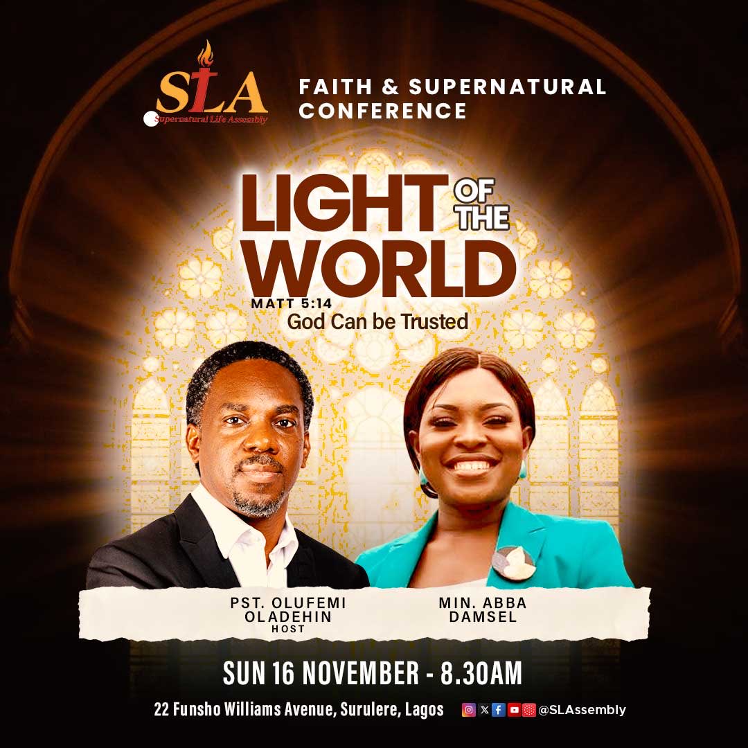 slassembly's tweet image. Day 3 
The grand finale of the Faith and Supernatural Conference 2025.

The atmosphere is going to be supernatural.

⏱️ 6PM | 📍22, Funsho Williams Avenue, Opposite Maldini Marbles, Surulere. Lagos.

#FaithAndSupernaturalConference2025 #IAmLight #Matthew5:14 #churchinsurulere