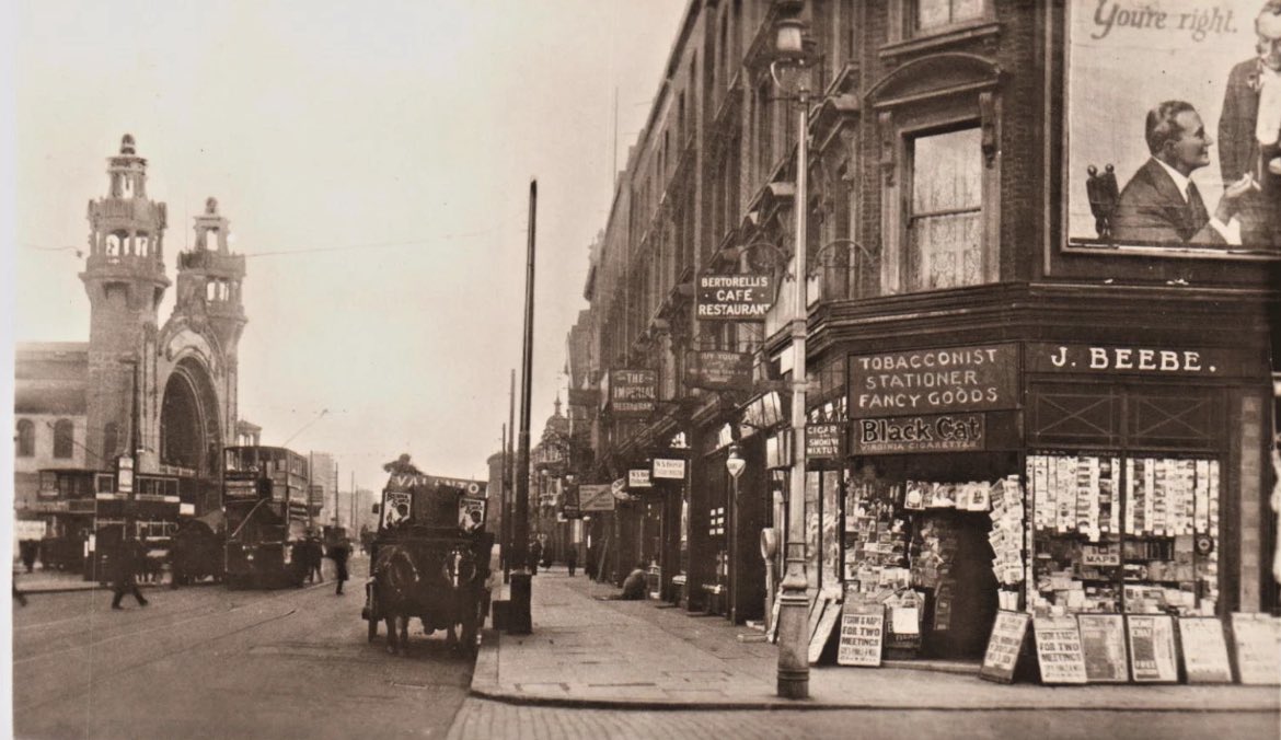 A fabulous view of Shepherds Bush Green over a century ago with the grand entrance to the White City exhibition centre