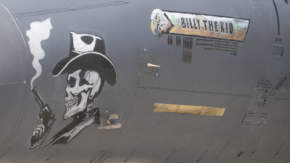 Also arriving today for #DAS2025 was this <a href="/366FW/">Mountain Home Air Force Base</a> <a href="/BoeingDefense/">Boeing Defense</a> F-15E Strike Eagle that has been nicknamed "Billy the Kid" during its deployment in the Middle East, of note it has fired 13 APKWS guided rockets and at least five AIM-9X Sidewinders whilst in the region.