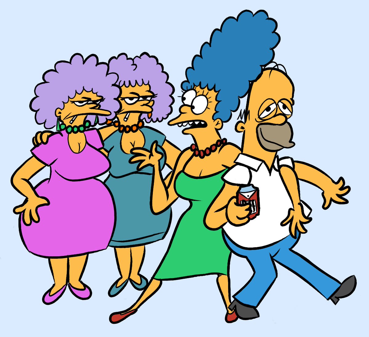 Bigbird96's tweet image. A visit from Patty and Selma gone wrong. #simpsons #marge #homer #patty #selma #fanart #cartoon