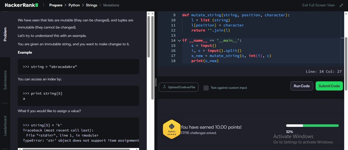 MRout75802's tweet image. ✅ Day 54 &amp;amp; 55 / 100
Mutations + Find a String
🔹 Learned how to modify characters inside an immutable string
🔹 Used sliding-window logic to count substring occurrences
🔹 Practicing clean string manipulation in Python
#Python #100DaysOfCode #HackerRank #ProblemSolving #zigbee