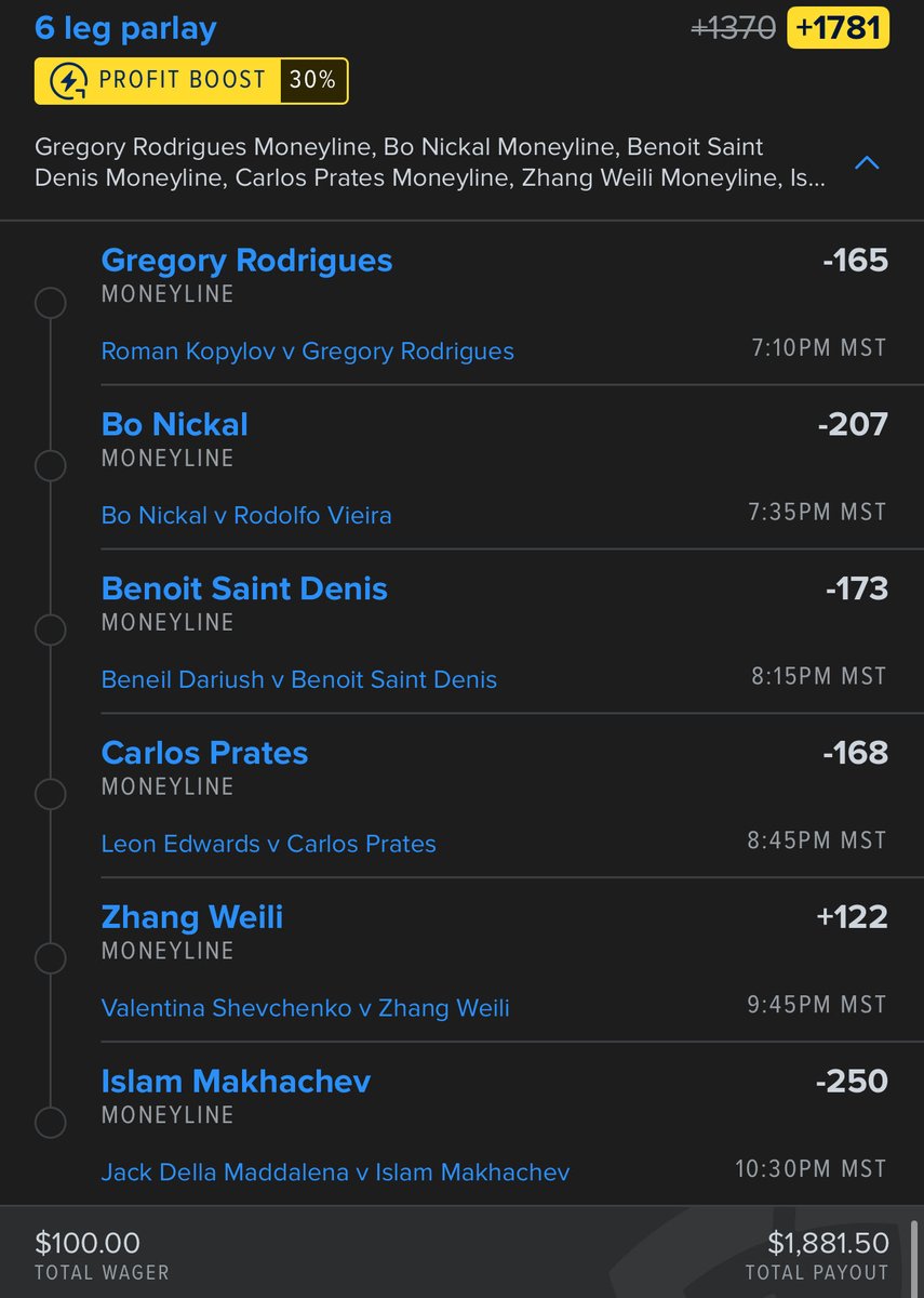 HumHoncho's tweet image. UFC Money Line Parlay