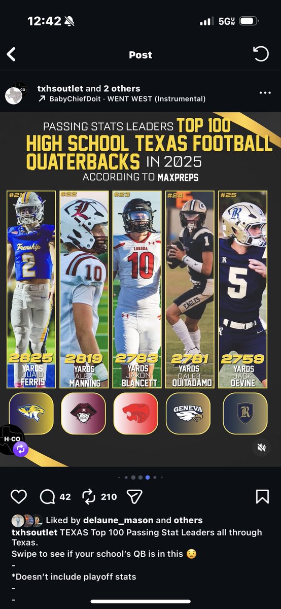 CalebQuitadamo's tweet photo. Blessed with a great o-line and great receivers around me. It’s a team effort!@GSB_AthleticsTX https://t.co/kNdqfcQe0F