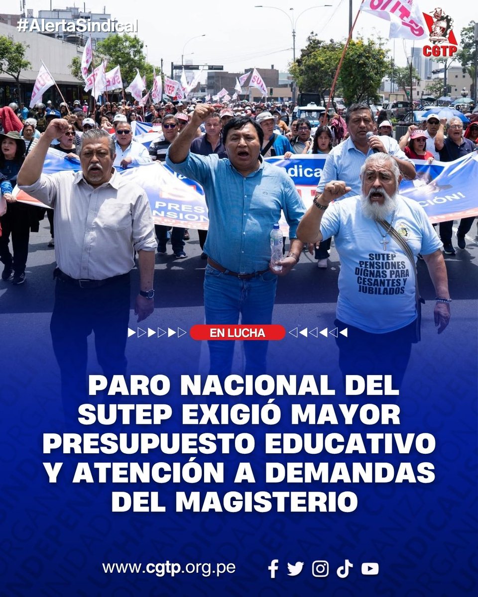 JovenCgtp's tweet photo. La CGTP expresa su firme solidaridad con el SUTEP y exige al Gobierno responder de inmediato a las justas demandas del magisterio.
#CGTP #Peru #SUTEP #educación #Magisterio #AlertaSindical #ParoNacional https://t.co/dITpzz9LR1