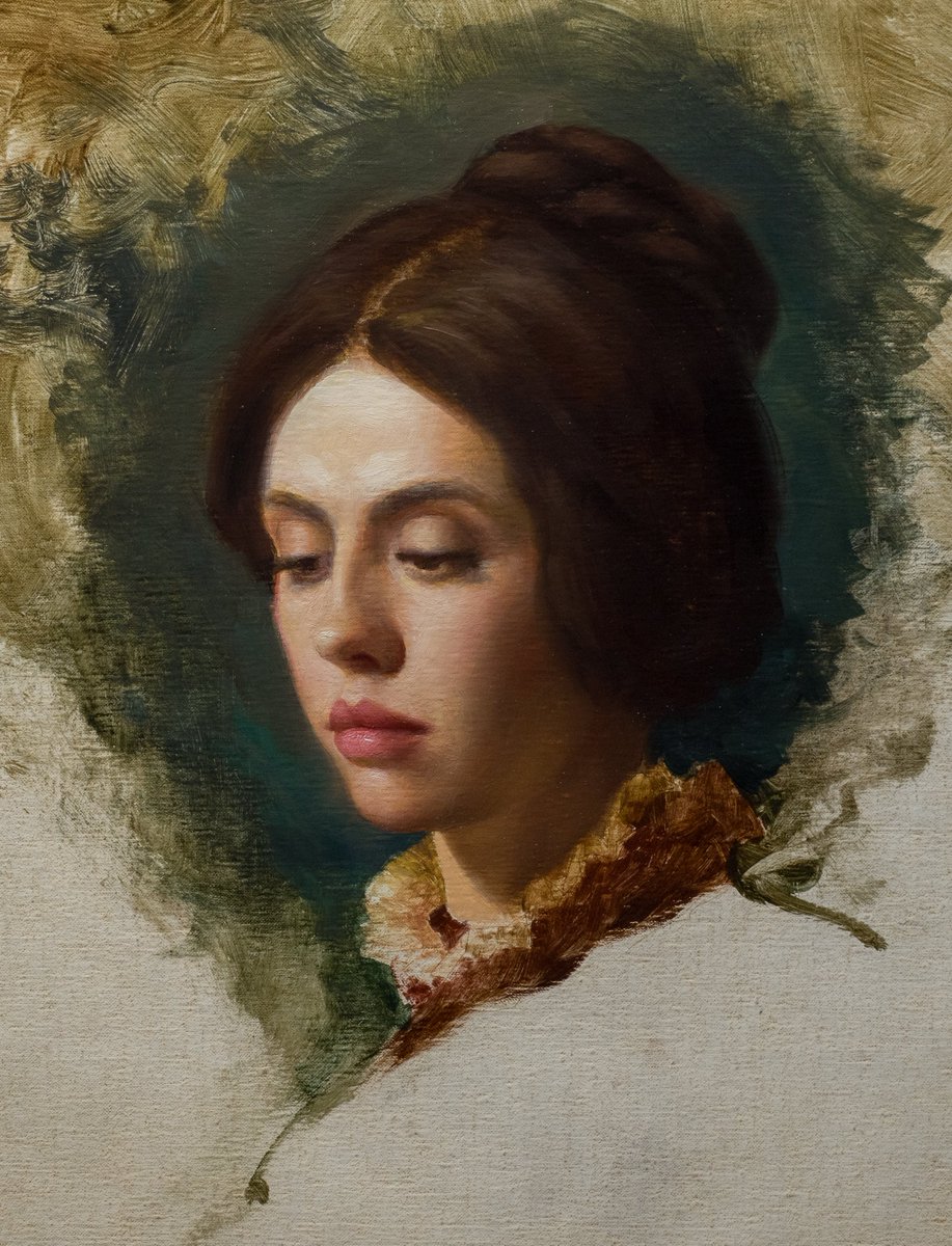 Mia Goth as Claire Frankenstein, a preliminary study for Frankenstein Family Portrait. Oil on linen.