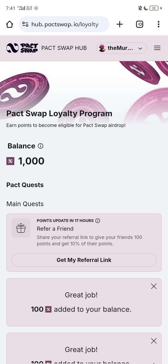 theMurphy_web3's tweet image. Another day, another @Pact_Swap airdrop task done.
If this pays someday, I definitely won’t complain 😂
#PactSwap